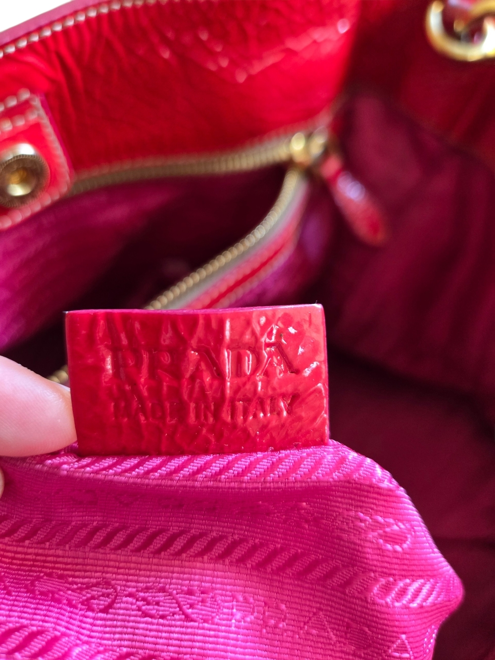 Prada Pink-Red Leather Shoulder Satchel with Gold Hardware - Picture 6 of 11